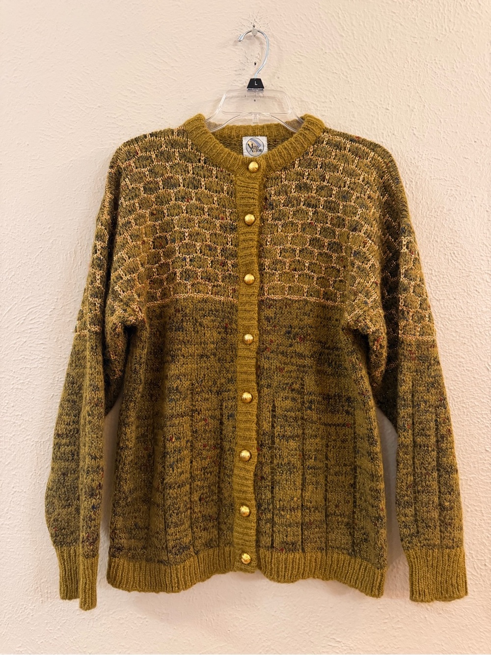 Vintage olive green gold button cardigan